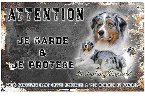 Pets-Easy.com Pancarte Attention au Chien personnalisée Berger Australien Bleu - pré percée et vis fournies. De 30 cm à 15 cm…