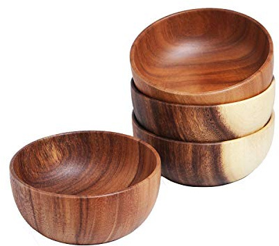 Salatschüsseln aus Akazienholz, 16 cm, 4 Stück