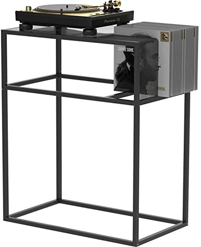 Zomo Pura One - Black | Phono Regal Tisch | Für Plattenspieler und bis zu 40 LPs | Getöntes Glas | Pulverbeschichteter Stahl