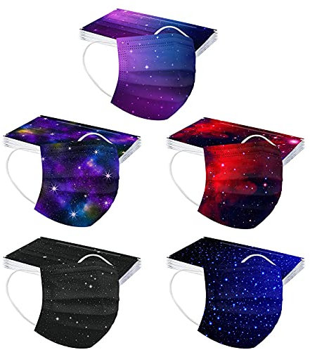 Sunenjoy [Totale 50 Pezzi] Adulto Protettivo Monouso Visiera Bocca Faccia, Protezione per Il Viso - 3 Strati, con Elastici, Antipolvere pieghevoli (B-1)