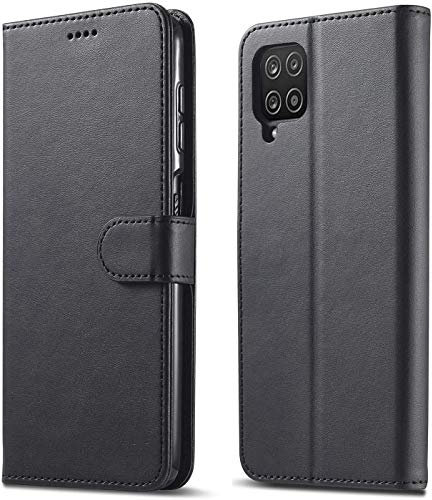 AMAZE!UK A12 Case Compatible With Samsung Galaxy A12 5g (6.5), Premium Leather Case Magnetic Closure Kickstand Full Protection Book Design Wallet Flip (Black)