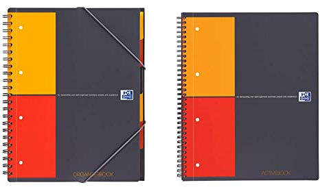 Oxford International Organiserbook A4, kariert, mit Gummizug, Register und Dokumententasche, grau & 100104329 Activebook International DIN A4 kariert mit versetzbarem Register und Dokumententasche