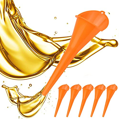SNAGAROG 6 Pcs Plastic Funnel Kit - Universal Long Mouth Gas Funnels for Car, Motorcycle & Farm Machine