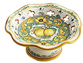 ILAB Centrotavola alzata piccola in ceramica decorata a mano da ceramisti siciliani di Santo Stefano di Camastra limoni art 5