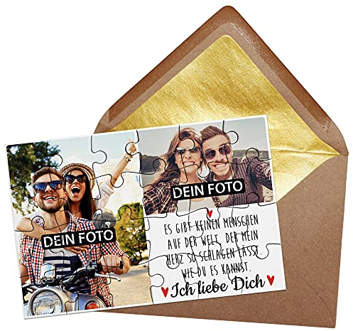 PR Print Royal Foto-Puzzle - Collage Ich Liebe Dich - inkl. Briefumschlag mit Gold-Inlay - Geschenk für Paare, Liebe, Valentinstag - mit Zwei Bildern Bedrucken Lassen - 24 Teile