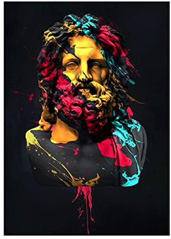 ZHONGYUTONG Griechische Mythologie Wandbild Aquarell Zeus Gemälde auf Leinwand Poster und Kunstdrucke für Wohnzimmerdekoration (30x45cm, Kein Rahmen)