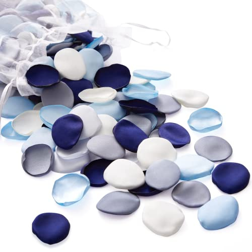 Serwalin Lot de 300 pétales de rose en soie pour la Saint-Valentin, bleu marine poussiéreux, pour mariage, demande en mariage, fête, panier d'allée, fête prénuptiale (4 mélanges de couleurs)