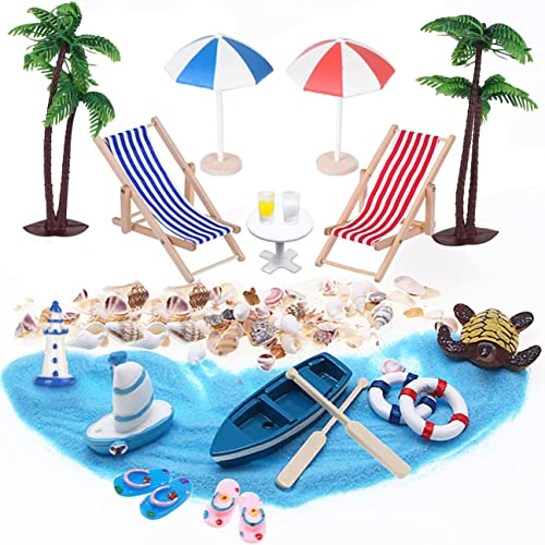 19 Stück Strand Mikrolandschaft, Miniatur Deko Strand, Mini Strand Dekoration, Strandkorb Mini Sonnenschirm Sand Palme für DIY Geburtstagsgeschenk Garten Dekoration