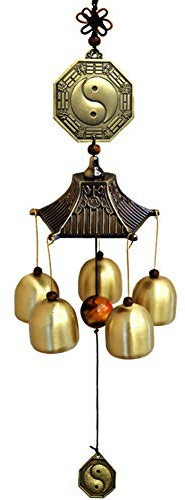Feng Shui Windspiele, Yin Yang Gossip Windspiele Klassische Vintage China Style Hanging Decor 5 Bells Window Garden Decoration,Messing