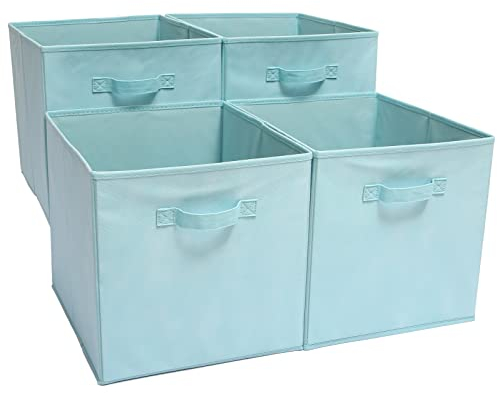 EZOWare 4er-set Aufbewahrungskörben, Behälter, faltbare Würfelboxen aus Stoff für Kinderspielzeug, Kinderzimmer-Organizer, Schrank, Zuhause – 33 x 37 x 33 cm HELLBLAU