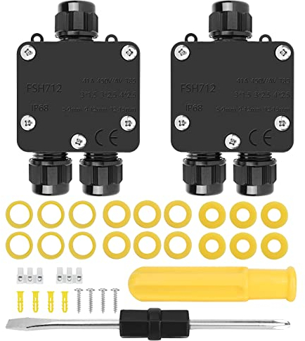 Abzweigdose Wasserdicht, Verteilerdose Außen Wasserdicht, Abzweigdose IP68, 2 Wege Junction Box, 2 Stück Verteilerdose Aussen,Erdkabel Klemmdose Verbindungsdose für Ø4mm-15mm Kabeldurchmesser