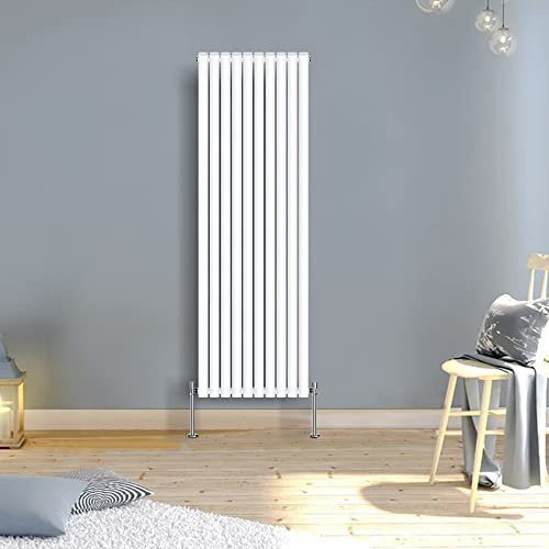 Warmehaus Modern White Vertical Upright Tall Double Oval Panel Radiator 1800x590mm