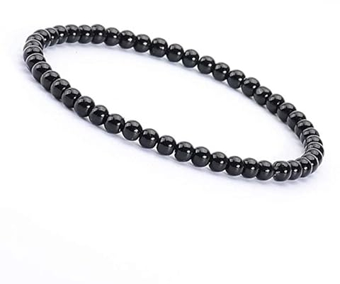EUMENIDES Women's Gemstone Bracelet,4/6MM,7.5 Inch,Elastic Rope Bracelet (Black Tourmaline,4MM)