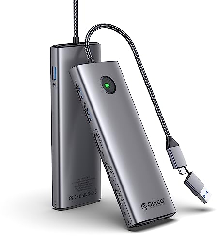ORICO 10-in-1 Docking Station, 2 HDMI 4K & DisplayPort, Displaylink di MacBook M1/M2, USB-C PD 100W, 3 Porte USB-A 3.2 Gen2 per 10 Gbps Trasferimento, Ethernet, Audio, per Windows/Linux, Grey