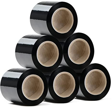 RAGO® Stretchfolie Set 6 Stück Mini Rollen 130m 6x210g I Schwarz folie für möbel Stretch Folie 130m I Palettenfolie Handfolie Wickelfolie (23x21x8cm) 130m Länge