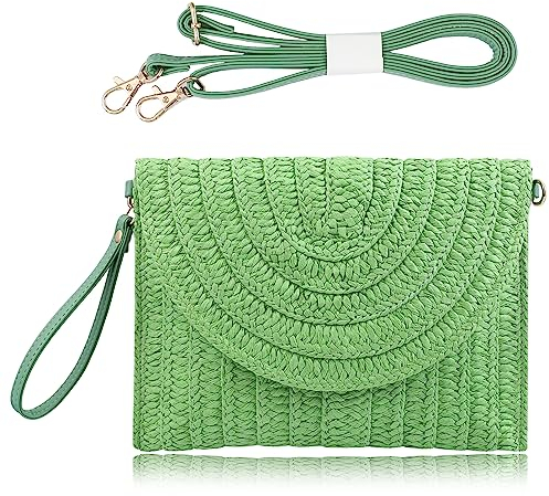 COOKOOKY Straw Clutch Handbag Summer Beach Straw Purse for Women woven Envelope Bag, Green