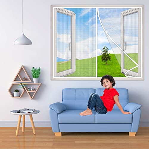 Magnet Insektenschutz Fenster Moskitonetz, 105x160 cm Insektenschutz Garage Fliegenvorhang, Vorhang für BalkonFenster Wohnzimmer SchiebeFenster SchwingFenster- Weiß H