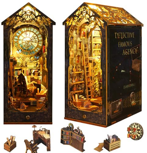 Kit de diorama miniature 3D en bois pour adultes avec capteur de lumière LED (Agence de détective)