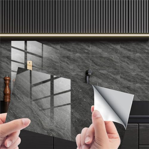 kyaoayo Fliesenaufkleber, Marmorierung Fliesenaufkleber 15x30cm selbstklebende PVC-Fliesen-Folie für Bad und Küche, Mosaik Fliesenaufkleber für Küchenrückwand, Schrank, Möbel, Esszimmer (32 Stück, 1)