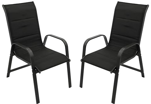 DEGAMO 2X Stapelsessel CESANO, Alu anthrazit + Textilgewebe gepolstert schwarz, stapelbar, wetterfest, Outdoor