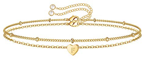 TINGN Armband Damen Gold, Zweilagige Armskette Set Mit Buchstaben F, Personalisierte Geschenke für Frauen, Herz Armband für Mädchen, Schmuck