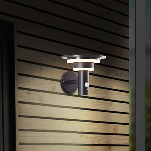 Lightbox LED Außen Wandlampe mit Solar & Bewegungsmelder - moderne Outdoor Wandleuchte - für den Hauseingang - 19 x 21 x 21 cm - 3 W, 430 lm, 3000 K - aus Edelstahl/Kunststoff - in Schwarz
