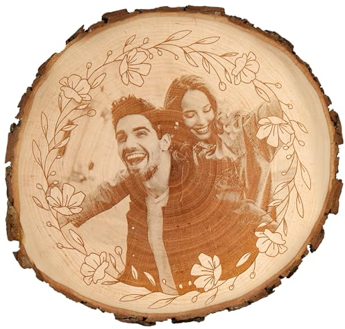Personalisierte Baumscheibe mit Fotogravur | Geschenkidee zum Hochzeitstag für ihn und sie | Fotogeschenk aus Holz | Hochzeitsgeschenk Holzscheibe mit Bild | Geschenk zum Jahrestag | Mittel (18-20cm)