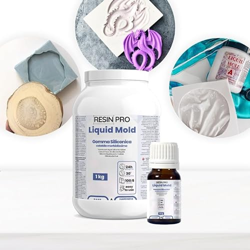 Resin Pro ® Gomma Siliconica Liquida da Colata 5 Shores, Riproduzione di Stampi Morbidissimi e Dettagliati, Modellini e Gioielli, Indurimento Rapido - Bianco Semilucido (1.05 Kg)