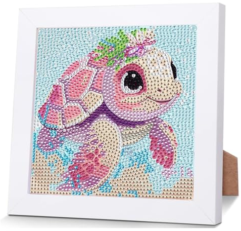 CarlonLin Diamond Painting Kinder Mit Holzrahmen, 5D Diamond Painting Kinder ab 4 5 6 7 8 9 10 Jahre, DIY Diamant Painting Bilder Kinder Mädchen Tiere für Home Wand Decor 18 x 18 cm (AB127)