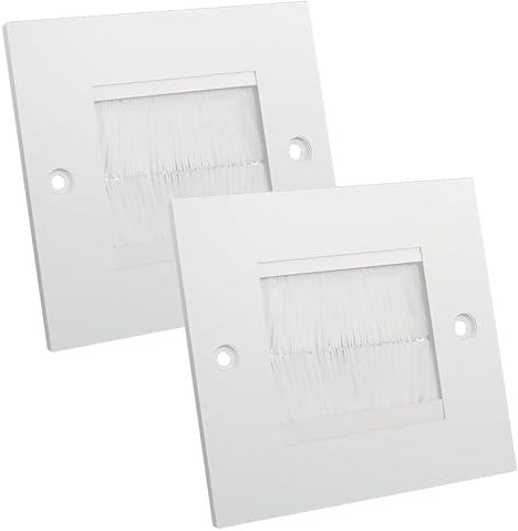rhinocables Single Gang Brush Faceplate | HDMI Management Wall Entry Cover | Outlet Concealer for Tidying TV & Multimedia Cables, Ideal in Home and Office Setups (White Brush, 2 Pack)