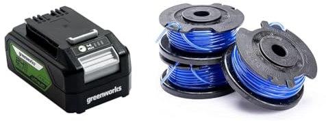 Greenworks 24V Battery. Original Greenworks Rechargeable Powerful Battery. Suitable for All 24V Gard & Tools Single Cord Spool for Lawn Trimmers (1.65 mm Cord Diameter 4.8 m Cord per Spool