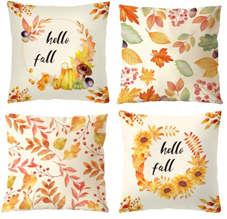 Aitsite Herbst Kissenbezug,4er Pack Kissenbezug Herbst, Kissenbezüge Herbst 45x45, Ahornblatt Kürbis Kissenbezug Dekorative Kissen Set Sofa Wohnzimmer Dekoration