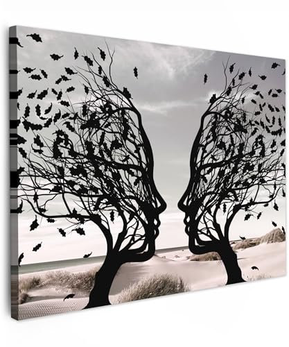 MuchoWow© Leinwand 70x50 cm Deko Schlafzimmer Aesthetic Leinwandbilder Wohnzimmer Gemälde Foto Geschenk Living Room Decoration Strand - Meer - Menschen - Baum - Modern - Kunst - Lebensbaum