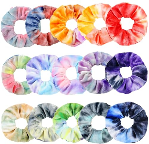 MUFEKUM 15 Stück Haargummis Scrunchies Damen Tie Dye Scrunchies Samt Haargummi Damen Haarbänder Mädchen Weiche Elastische Zopfgummis Haarschmuck Mädchen