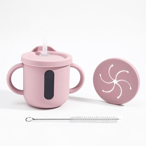 Vaso De Silicona Para Bebé, 200 Ml Vaso De Destete De Silicona Transparente, Doble Mango Con Tapa Impermeable Y Tapa Para Sabor, Adecuado Para Bebés De 6 Meses