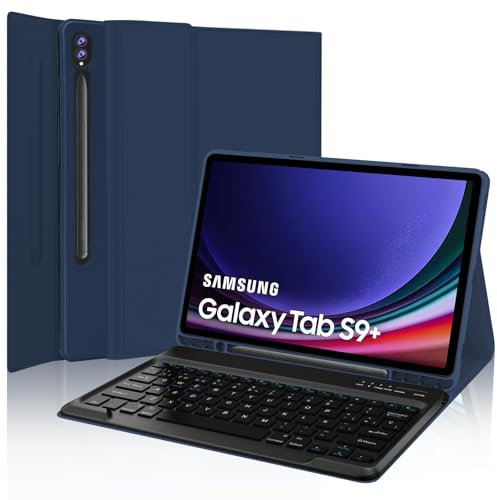 Teclado Samsung Galaxy Tab S9 Plus 12.4 2023, Funda con Teclado España Ñ Bluetooth para Galaxy Tab S9 FE Plus 12,4 (SM-X810/X816B/X818U), Azul Oscuro