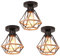 iDEGU 3 Stück Deckenleuchten Industrie 16CM Deckenlampe Vintage Lampenschirme aus Metall und Hanfseil Käfig Design Retro E27 Schwarz Pendelleuchte für Küche Schlafzimmer Flur