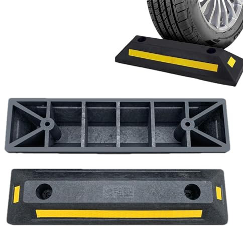 Radstopper – robuster Radstopper, Bordstein-Garage, Fahrzeugbodenstopper, Radstopper mit gelben reflektierenden Streifen, Reifenführungsblöcke, Parkblöcke, Autoradenstopper, Garagenblöcke