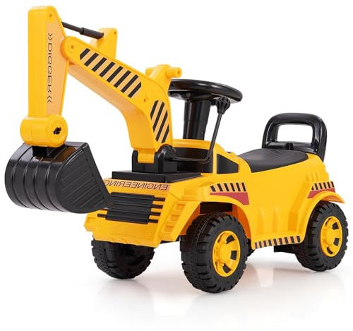 SOARS Sitzbagger, Kinderbagger mit Lenkbarer Schaufel, Rutschauto mit Hupe, verstecktem Stauraum & Kippschutz, Bagger zum Draufsitzen bis 15 kg belastbar, für Kinder ab 1 Jahr