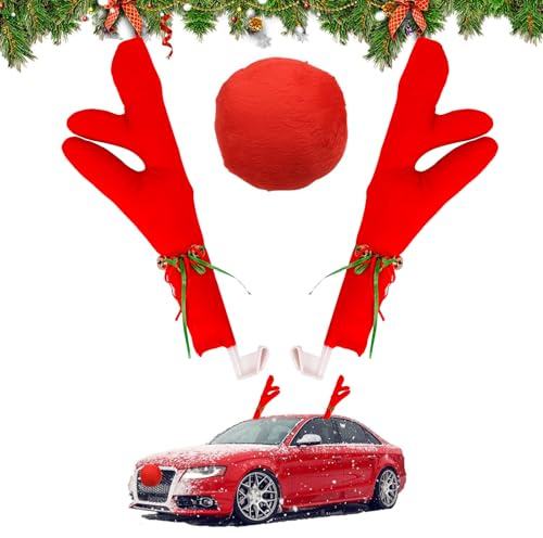 Rentier Auto Set,Auto Deko Weihnachten,Auto Rentier Kostüm,Auto Weihnachtendeko mit Geweih,Weihnachtsschmuck Auto,Auto Rentiergeweih Rudolf für Auto,Fahrzeug Weihnachtsdekoration,Weihnachtsdeko Auto