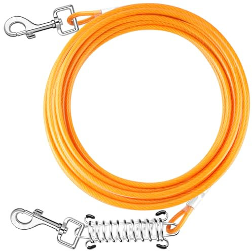 Aystkniet Dog Tie Out Cable 10FT 15FT 20FT 25FT 30FT 40FT 50FT with Shock Absorbing Spring and Swivel Hook, Chew Proof Chain for Outside, Runner Tether Lead for Small Medium Large Dogs
