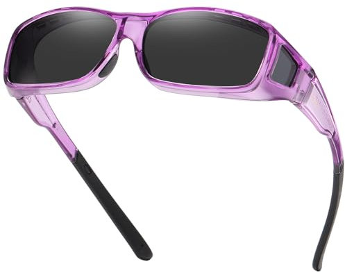 DUCO Herren und Damen Sonnenbrillen Polarisiert Unisex Brille UV400 Schutz Wrap Around Blendschutz Überbrille für Brillenträger Fit-over Polbrille (L Größe Clear Lila Rahmen Grau Linse)