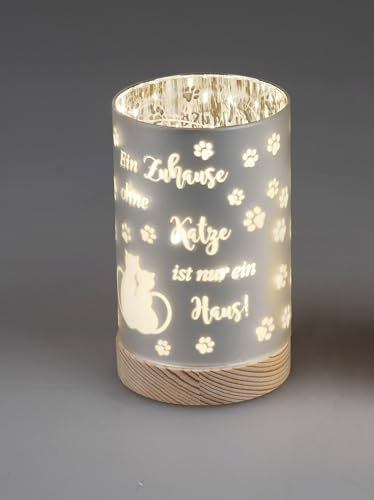 formano Dekorative Leuchte 15cm Holz Kerzenhalter EIN Zuhause ohne Katze. mit Spruch und Timer, Light Brown, Feierlichkeiten, Geschenk für Katzenliebhaber, Geburtstag, Einweihungsparty