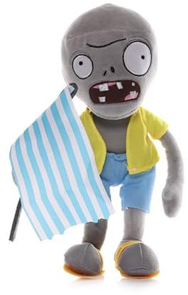 iFii 30cm Beach Zombie Plush, Cute PVZ Zombie Stuffed Animal Beach Bikini Cosplay Zombie Toy Plants Vs Zombies Plush Dolphin/Turtle/Surfing Zombie Soft Doll for Fans (Flag zombie)