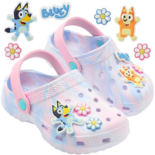 Bluey Clogs for Kids Toddlers Fun Garden Shoes Slip On with Shoe Charms Indoor Outdoor Summer Slippers Home Beach Pool Holiday (12 UK, Bluey Tie Dye)