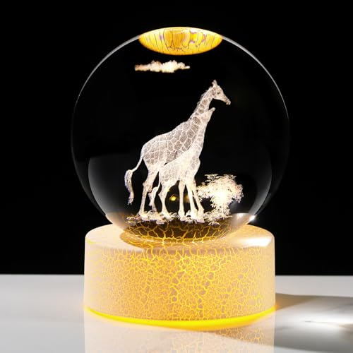 Arikyrist 8 cm große Kristallkugel gravierte Giraffenfigur mit warmem Licht