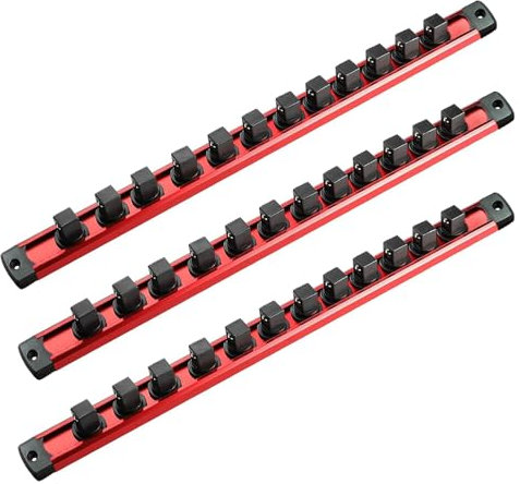 ACEBON Magnetic Socket Organizer Set, 3PCS Aluminum Alloy Socket Rail, Heavy Duty Socket Holder, 1/2-Inch Socket Rack, Holds 36 Sockets