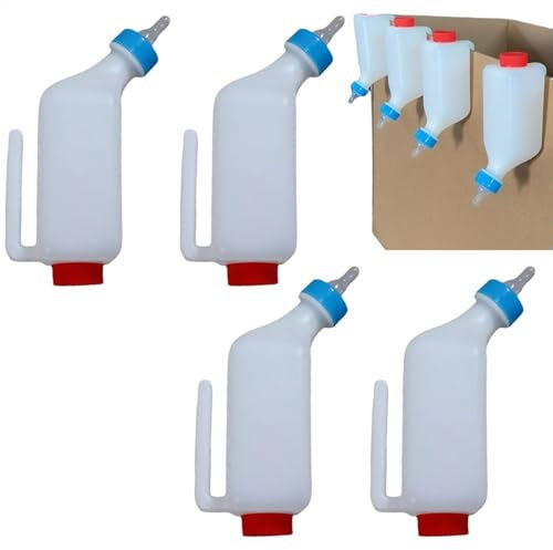 4 Pieces Lamb Milk Bottle - 800 Ml Goat Milk Feeder Bottle - Lamb Feeding Bottles - Nursing Milk Feeder Cow Feeding Apparatus with Handle & Nipple