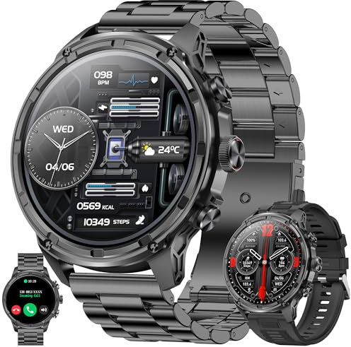 Men's Smartwatch with Phone Function, Torch, 1.85 Inch AMOLED 5ATM Smart Watch Activity Tracker with 123 Sports Modes Blood Pressure Sleep Monitor Pedometer Watch for iOS Android (Black)