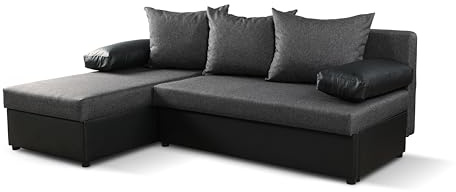 NAWSTOL – Schlafsofa JAN mit Bettfunktion, 2 Bettkästen, Ecksofa, Couch, Soffa, Bettsofa, Couchgarnitur, (Links/rechts), große Farbauswahl (Grau + schwarzes Kunstleder)